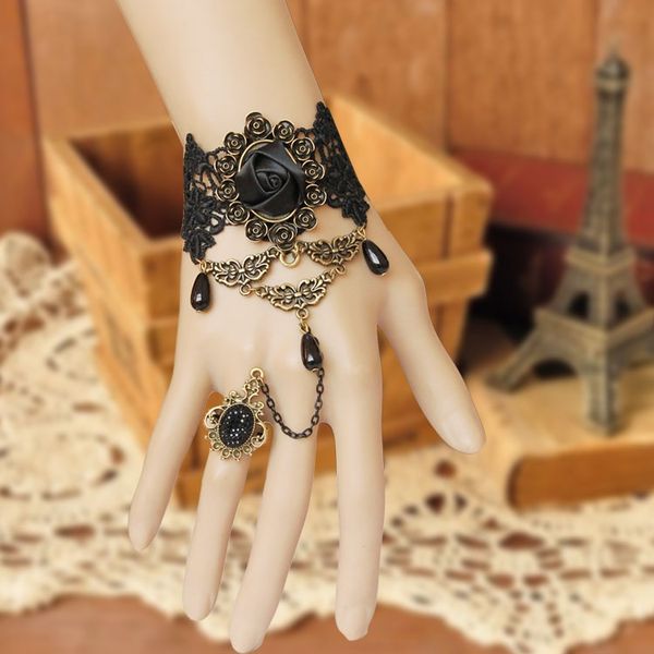fashion victorian dress costume gothic black rose lace lolita women bracelet tc21, Golden;silver
fashion victorian dress costume gothic black rose lace lolita women bracelet tc21, Golden;silver