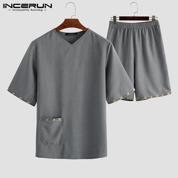 men homewear pajamas sets vintage print patchwork leisure short sleeve shorts retro 2 pieces sleepwear suits incerun, Black;brown
men homewear pajamas sets vintage print patchwork leisure short sleeve shorts retro 2 pieces sleepwear suits incerun, Black;brown