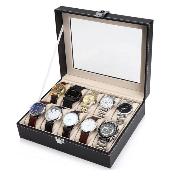 6/10/12 slot leather watch box display case organizer glass jewelry storage for men & women metal buckle black, Black;blue
6/10/12 slot leather watch box display case organizer glass jewelry storage for men & women metal buckle black, Black;blue