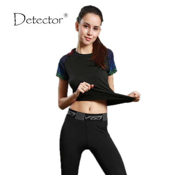 Detector Detector Women T Shirts Quick Dry Short Sleeve Compression Tights Running Fitness Gym