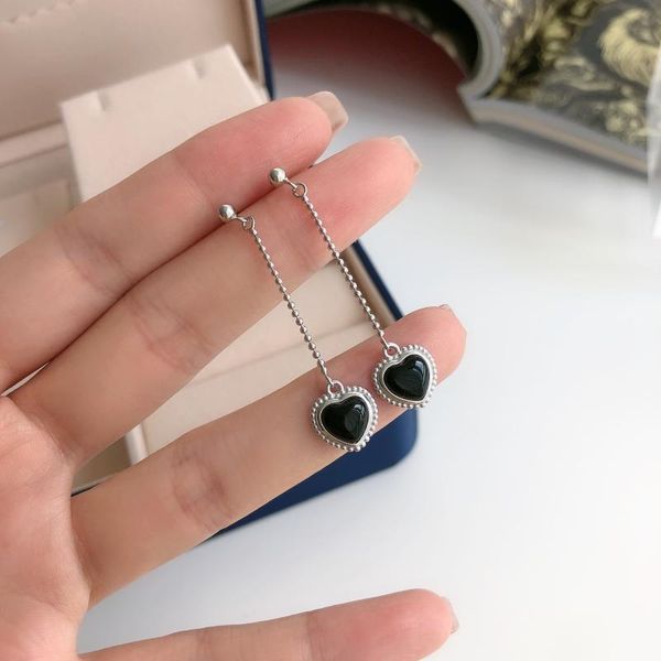 hoop & huggie s925 sterling silver black agate love earrings female temperament girl heart long tassel dark, Golden;silver
hoop & huggie s925 sterling silver black agate love earrings female temperament girl heart long tassel dark, Golden;silver