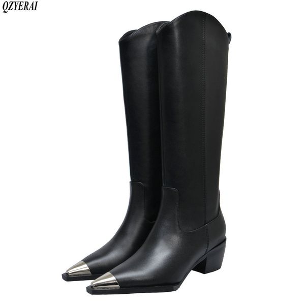 qzyerai new style knee-length rider boots genuine leather female boots women's the metal head cowhide women's shoes, Black
qzyerai new style knee-length rider boots genuine leather female boots women's the metal head cowhide women's shoes, Black