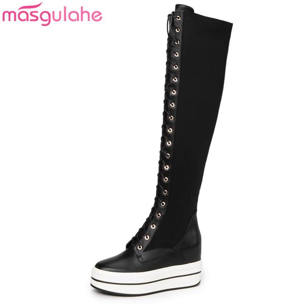 masgulahe height increasing genuine leather boots womens shoes lace up over the knee boots zipper round toe autumn winter, Black
masgulahe height increasing genuine leather boots womens shoes lace up over the knee boots zipper round toe autumn winter, Black