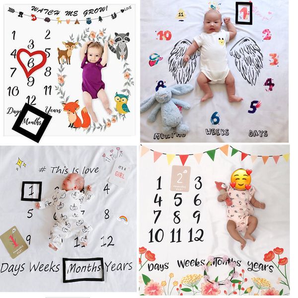 27 Styles Baby Milestone Blanket Creative Cartoon Print Backdrop Cloth Pgraphy Props Newborns Monthly Commemorative Gift