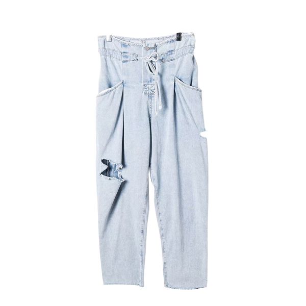 women's jeans high street women drawstring waist ruched lace up ankle-length loose straight with hole design casual, Blue
women's jeans high street women drawstring waist ruched lace up ankle-length loose straight with hole design casual, Blue