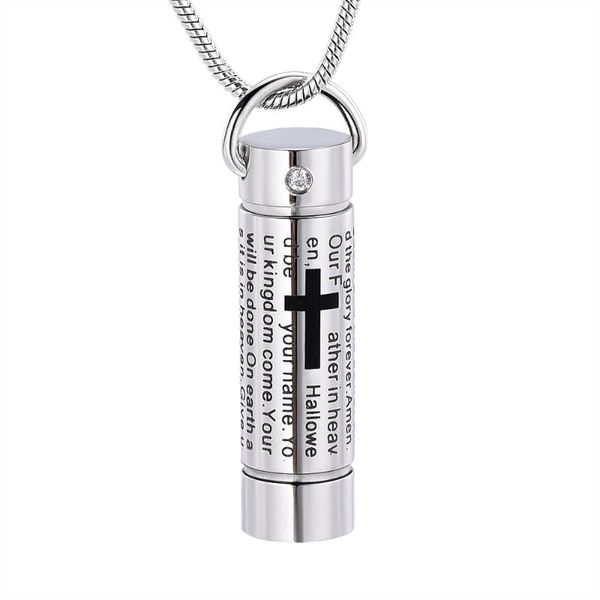 ijd2207 stainless steel cremation cylinder for ashes urn pendant bible prayer cross memorial keepsake necklace jewelry, Silver
ijd2207 stainless steel cremation cylinder for ashes urn pendant bible prayer cross memorial keepsake necklace jewelry, Silver