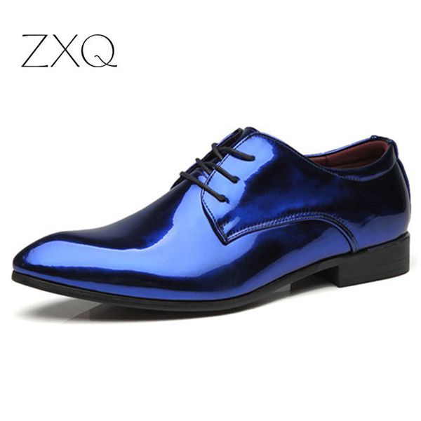 luxury men patent leather oxford shoes pointed toe business wedding oxford shoes for men dress zapatos de hombre, Black