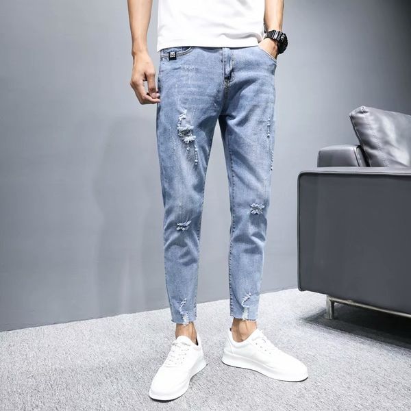 men's jeans 2021 denim ripped trendy stretch slim-fit korean style ankle length pants casual light-color, Blue
men's jeans 2021 denim ripped trendy stretch slim-fit korean style ankle length pants casual light-color, Blue