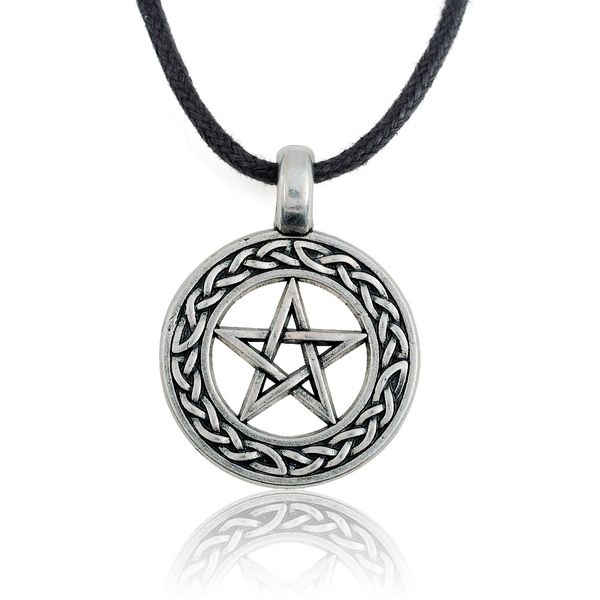 retro gothic vintage silver pentacle knotted pendant black leather necklace for men & boys
retro gothic vintage silver pentacle knotted pendant black leather necklace for men & boys