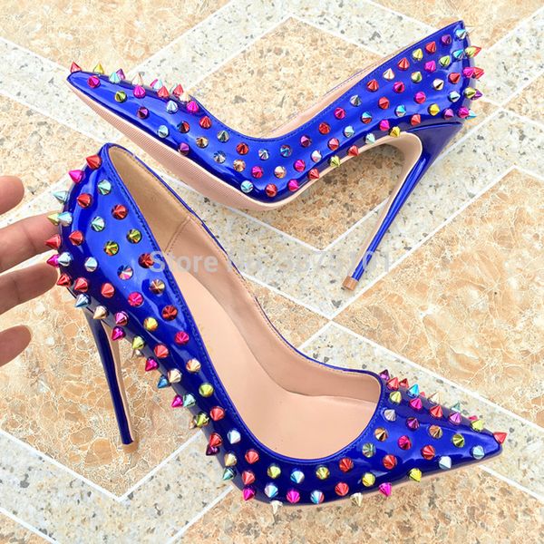 women spikes high heels italian style ladies pointed toe multi color rivets stilettos pumps slip on party shoes 12cm, Black
women spikes high heels italian style ladies pointed toe multi color rivets stilettos pumps slip on party shoes 12cm, Black