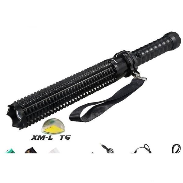 T6 Led Mace Flashlight Self-defense Toothed Mace 4500lm Torch Lights 5 Mode Outdoor Patrol Rechargeable Flashlights