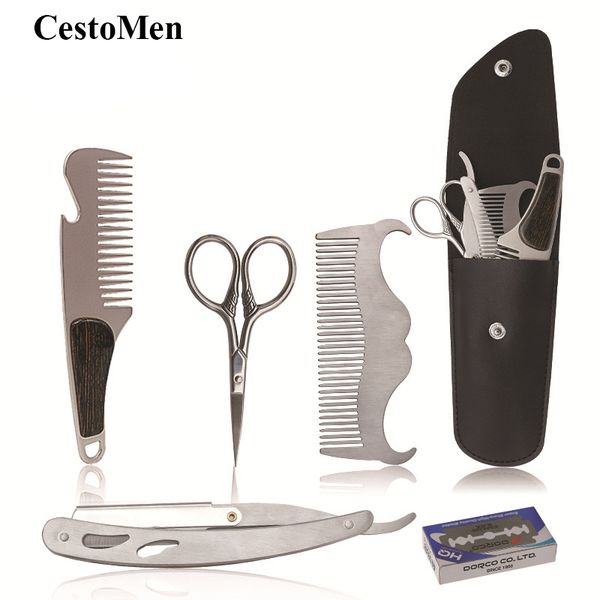 cestomen 4pcs/set professional hair trimming razor beard scissors and mustache comb set men beard grooming kits care set, Silver
cestomen 4pcs/set professional hair trimming razor beard scissors and mustache comb set men beard grooming kits care set, Silver