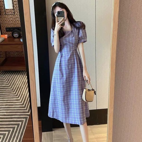2020 summer new french square collar bubble short sleeve medium-length dress waist slimming temperament long skirt plaid skirt purple plaid, Black;gray
2020 summer new french square collar bubble short sleeve medium-length dress waist slimming temperament long skirt plaid skirt purple plaid, Black;gray