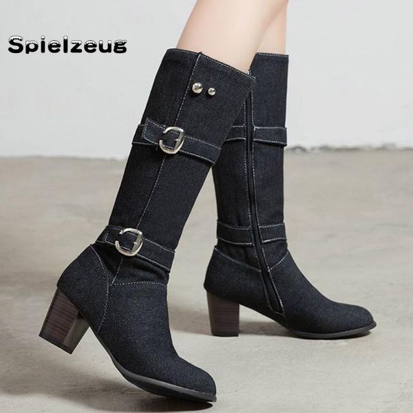 women autumn mid calf boots warm square heel shoes casual female long tube denim fashion buckle strap zipper plus size boots#g4, Black
women autumn mid calf boots warm square heel shoes casual female long tube denim fashion buckle strap zipper plus size boots#g4, Black