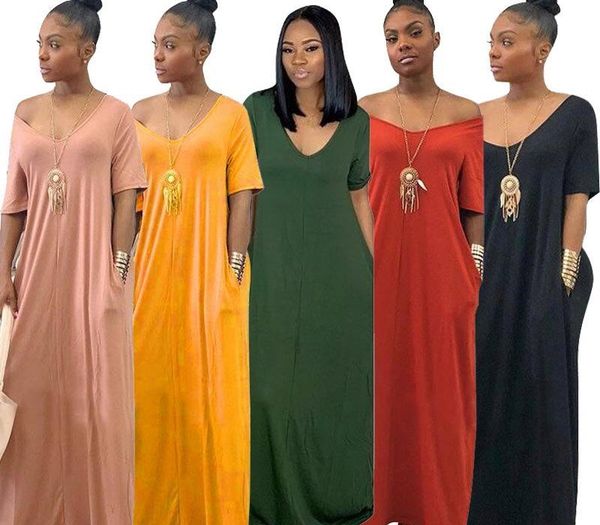 women loose maxi dress solid v neck off shoulder short sleeve long dress with pocket summer casual beach sundress clothing plus sizes, Black;gray
women loose maxi dress solid v neck off shoulder short sleeve long dress with pocket summer casual beach sundress clothing plus sizes, Black;gray