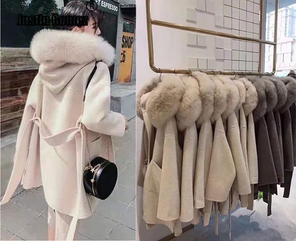 korean version long cashmere coat with real fox fur trim hoodie warm thicken large pockets coat female women outwear winter coat dt191023, Black 
korean version long cashmere coat with real fox fur trim hoodie warm thicken large pockets coat female women outwear winter coat dt191023, Black