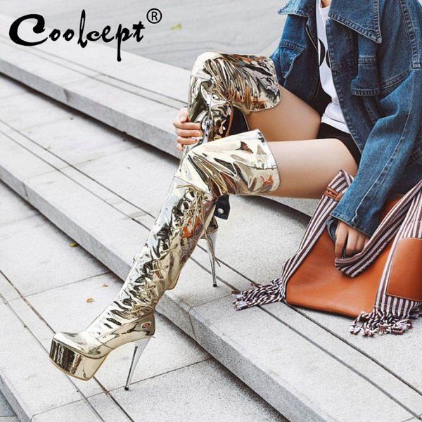 coolcept plus size 33-48 thigh high boots winter warm fur over knee boots shine patent leather high heels platform shoes women, Black
coolcept plus size 33-48 thigh high boots winter warm fur over knee boots shine patent leather high heels platform shoes women, Black