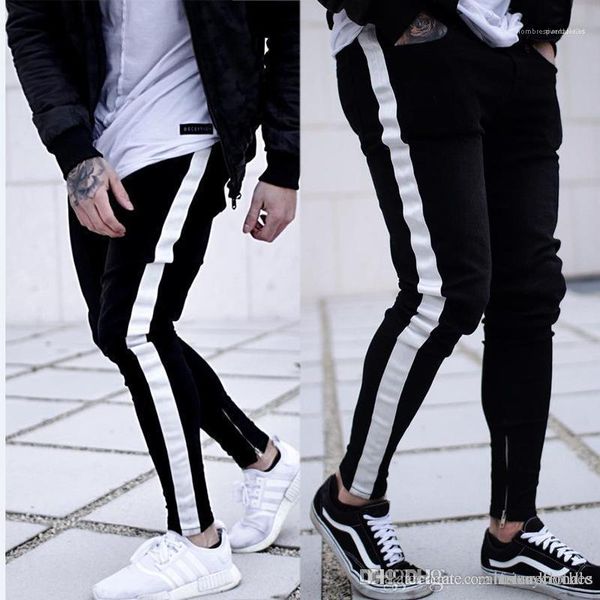 hiphop casual high street ripped jean pants mens black biker designer jeans striped zipper slim fit, Blue
hiphop casual high street ripped jean pants mens black biker designer jeans striped zipper slim fit, Blue