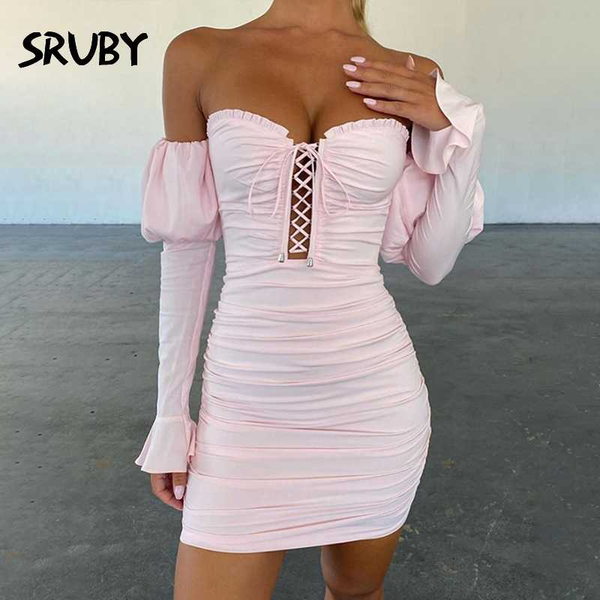 sruby puff sleeve pink party dress women off the shoulder fashion strap hollow out zipper ruched outfit short bodycon dress, Black;gray
sruby puff sleeve pink party dress women off the shoulder fashion strap hollow out zipper ruched outfit short bodycon dress, Black;gray