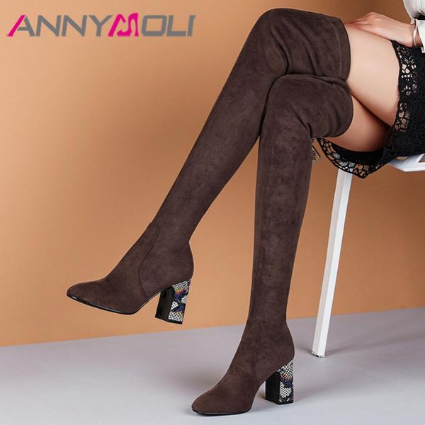 annymoli winter thigh high boots women genuine leather zip block heel over the knee boots stretch extreme high heel shoes ladies, Black
annymoli winter thigh high boots women genuine leather zip block heel over the knee boots stretch extreme high heel shoes ladies, Black