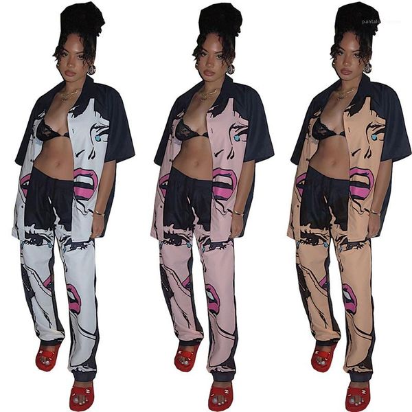 clothing 2 piece set summer ladies designer shirt suits girl pattern printed lapel neck single breasted pants suits womens, White
clothing 2 piece set summer ladies designer shirt suits girl pattern printed lapel neck single breasted pants suits womens, White