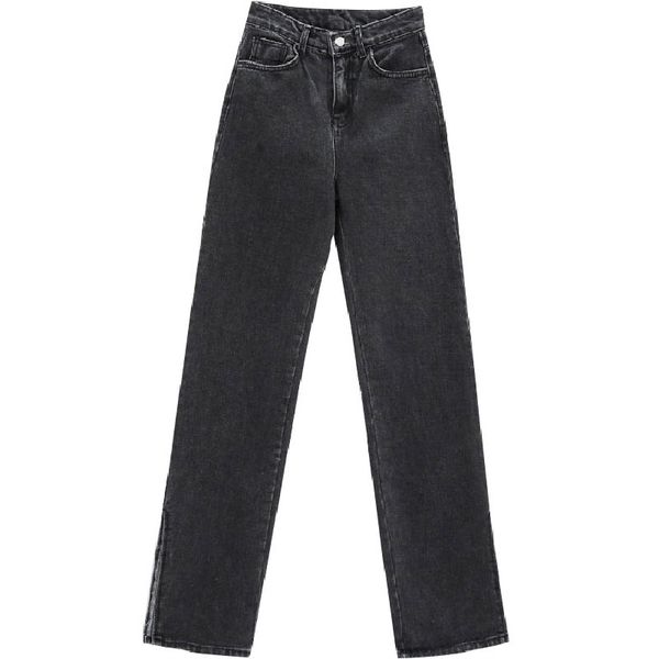 black cotton jeans for women korean fashion long denim pants splits at hem, Blue 
black cotton jeans for women korean fashion long denim pants splits at hem, Blue