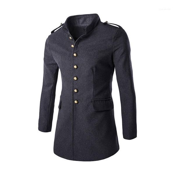 breasted long sleeve mens coat pocket winter fashion mens solid color mens trench coat single, Tan;black 
breasted long sleeve mens coat pocket winter fashion mens solid color mens trench coat single, Tan;black