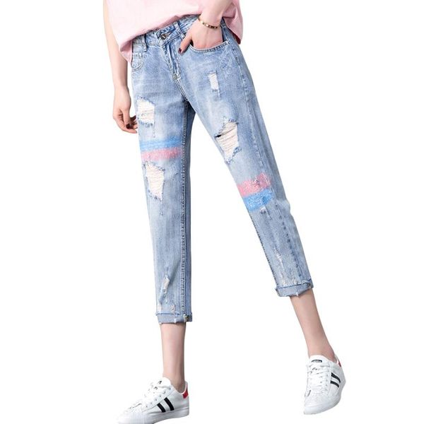 2020 jeans woman broken jeans printed beggar pants women's spring and autumn zipper printing loose, Blue
2020 jeans woman broken jeans printed beggar pants women's spring and autumn zipper printing loose, Blue