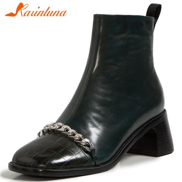 karin new female metal decoration boots square toe thick high heels zip ankle women boots genuine leather women shoes, Black
karin new female metal decoration boots square toe thick high heels zip ankle women boots genuine leather women shoes, Black
