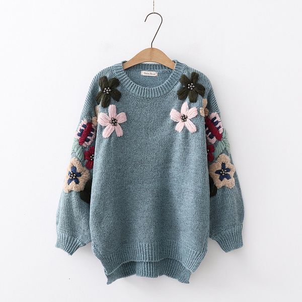 autumn and winter new sen department fresh flower beaded pullover sweater wild women's sweater, White;black
autumn and winter new sen department fresh flower beaded pullover sweater wild women's sweater, White;black
