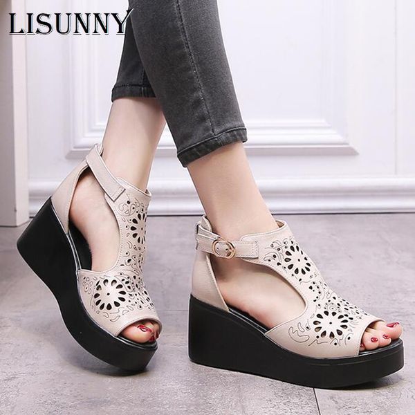 sandals lisunny 2021 summer wedges heels thick sole platform women shoes genuine leather buckle casual, Black
sandals lisunny 2021 summer wedges heels thick sole platform women shoes genuine leather buckle casual, Black