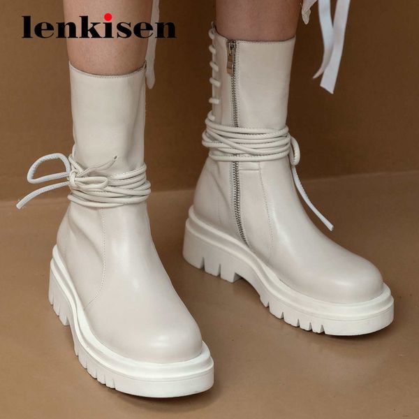lenkisen european design genuine leather thick bottom platform round toe high heel zipper cross-tied handsome mid-calf boots l89, Black
lenkisen european design genuine leather thick bottom platform round toe high heel zipper cross-tied handsome mid-calf boots l89, Black