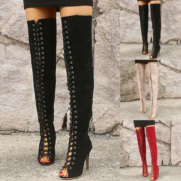fashion women flock zipper peep toe high boots lace-up over-the-knee cross strappy high heel vintage suede shoes botas mujer, Black
fashion women flock zipper peep toe high boots lace-up over-the-knee cross strappy high heel vintage suede shoes botas mujer, Black