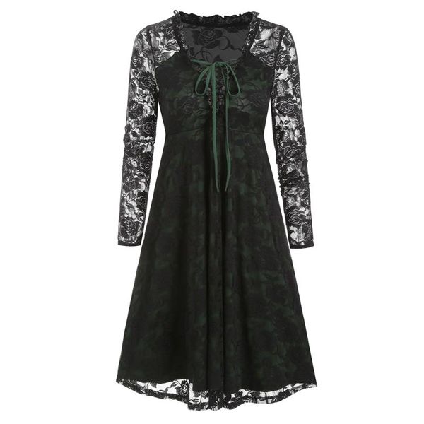 casual dresses plunge neck ruffles lace-up flower women lace dress autumn long sleeves high waist retro see through vestidos, Black;gray
casual dresses plunge neck ruffles lace-up flower women lace dress autumn long sleeves high waist retro see through vestidos, Black;gray