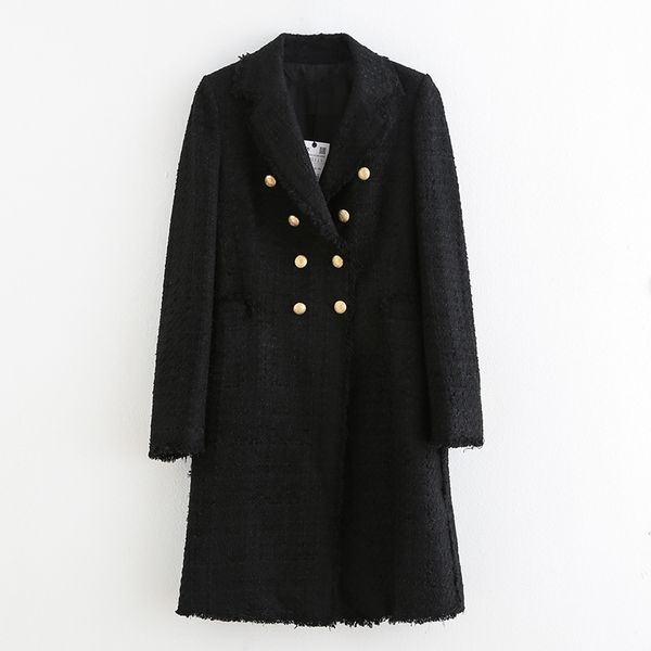 women's wool & blends women fashion double breasted tweed dress style jackets elegant ladies turn down collar long sleeve coats, Black
women's wool & blends women fashion double breasted tweed dress style jackets elegant ladies turn down collar long sleeve coats, Black