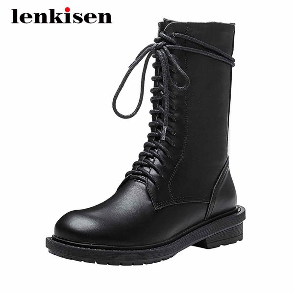lenkisen genuine leather cross-tied european thick med heel round toe zipper classic colors cozy mid-calf boots l56, Black
lenkisen genuine leather cross-tied european thick med heel round toe zipper classic colors cozy mid-calf boots l56, Black