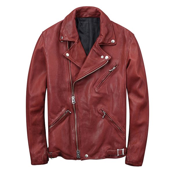 men's leather & faux 2021 red men slim fit biker's jacket turn-down collar genuine sheepskin autumn spring short motorcycle coat, Black
men's leather & faux 2021 red men slim fit biker's jacket turn-down collar genuine sheepskin autumn spring short motorcycle coat, Black