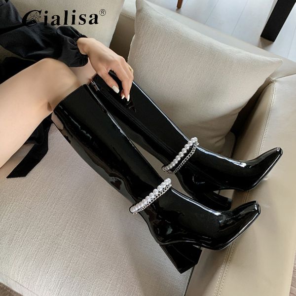 cialisa women shoes patent leather tube autumn winter knight thick heel boot women pointed thick heel knee-high boot, Black
cialisa women shoes patent leather tube autumn winter knight thick heel boot women pointed thick heel knee-high boot, Black
