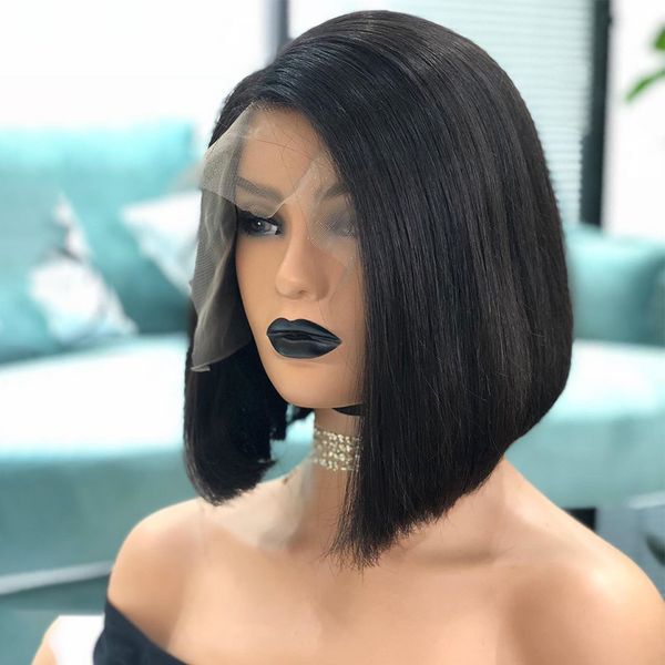 2020 short bob human hair wigs natural hairline 13x6 lace frontal wig brazilian wig bob 4x4 closure wig, Black