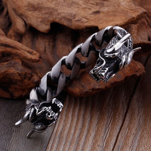 gnayy 316l stainless steel biker dragon end open cuban curb chain bracelet men's punk jewelry heavy, Black
gnayy 316l stainless steel biker dragon end open cuban curb chain bracelet men's punk jewelry heavy, Black