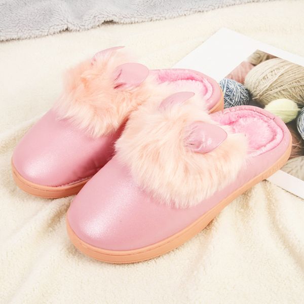 women winter slippers ears faux leather warm comfortable solid color indoor shoes home cotton slippers, Black
women winter slippers ears faux leather warm comfortable solid color indoor shoes home cotton slippers, Black