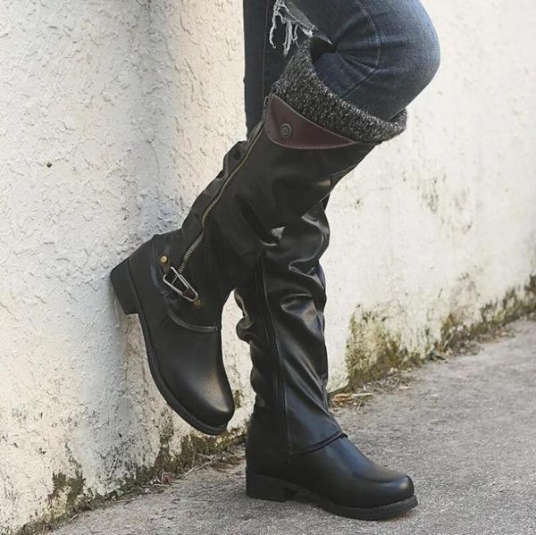 new western boots winter solid boots round toe low heel snow warm women stitching comfy leather zipper knee high, Black
new western boots winter solid boots round toe low heel snow warm women stitching comfy leather zipper knee high, Black