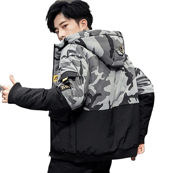 men's patchwork camouflage warm cotton bomber jacket winter parkas coat winter anorak loose casual hooded jackets, Black
men's patchwork camouflage warm cotton bomber jacket winter parkas coat winter anorak loose casual hooded jackets, Black