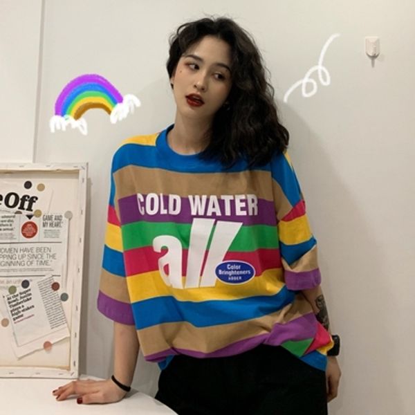 rainbow striped letter printed simple fresh college wind new arrival women female causal all match short sleeve t-shirts, White
rainbow striped letter printed simple fresh college wind new arrival women female causal all match short sleeve t-shirts, White