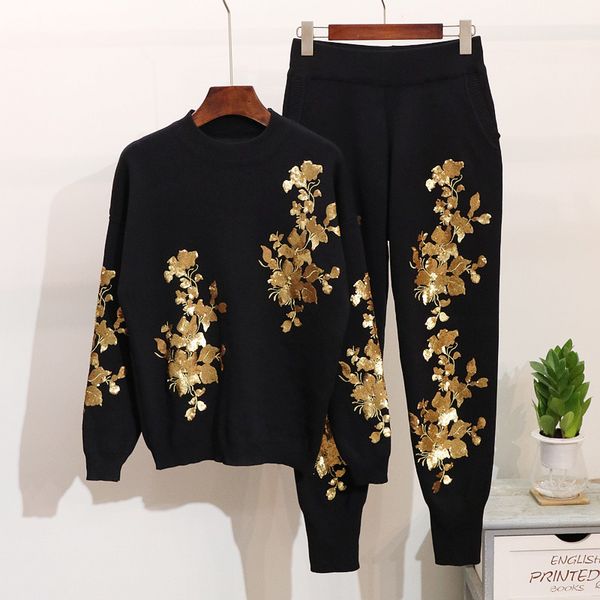 autumn women sequins flowers sweater pants set long sleeve ladies knit pullover +trousers winter fashion clothing sets women, Gray
autumn women sequins flowers sweater pants set long sleeve ladies knit pullover +trousers winter fashion clothing sets women, Gray