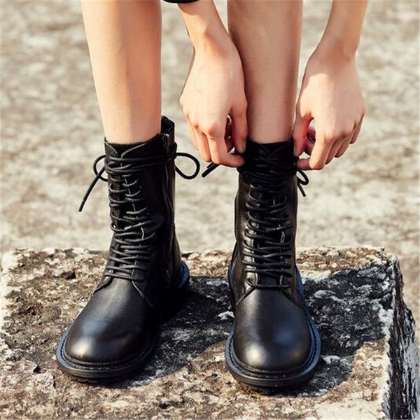 genuine leather ankle boots women autumn winter cross strap shoes woman round head lace up short boots female motorcycle, Black
genuine leather ankle boots women autumn winter cross strap shoes woman round head lace up short boots female motorcycle, Black