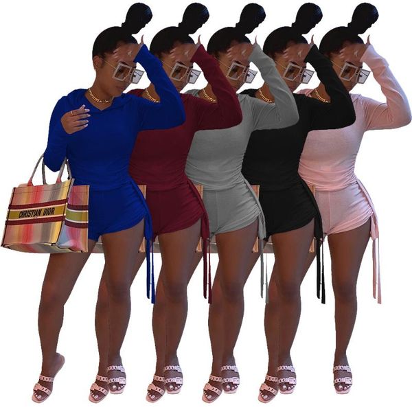 ruched drawstring solid women sport suits long sleeve hooded pullover & biker shorts sweat suit 2020 casual lounge wear outits, Gray
ruched drawstring solid women sport suits long sleeve hooded pullover & biker shorts sweat suit 2020 casual lounge wear outits, Gray