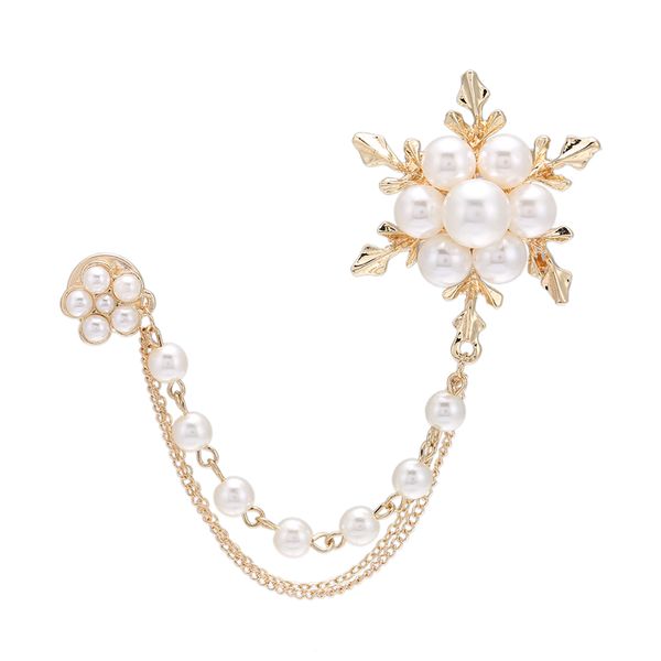 elegant pearl snowflake double chain tassels brooch fashion brooches for women chain collar pin jewelry 2020 new, Gray