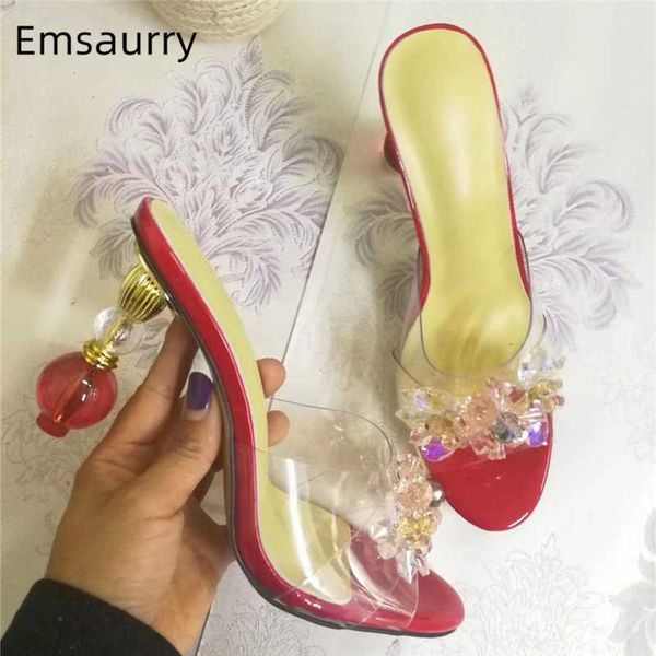 crystal flower decor high heel slippers women clear beading ball strange heel transparent pvc slip-on summer runway mules, Black
crystal flower decor high heel slippers women clear beading ball strange heel transparent pvc slip-on summer runway mules, Black