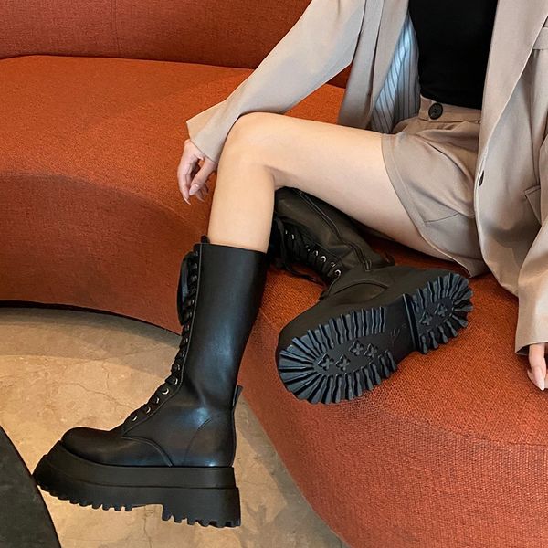 chunky platform pu leather knee high boots women thick sole lace up winter boots woman punk style motorcycle female, Black
chunky platform pu leather knee high boots women thick sole lace up winter boots woman punk style motorcycle female, Black